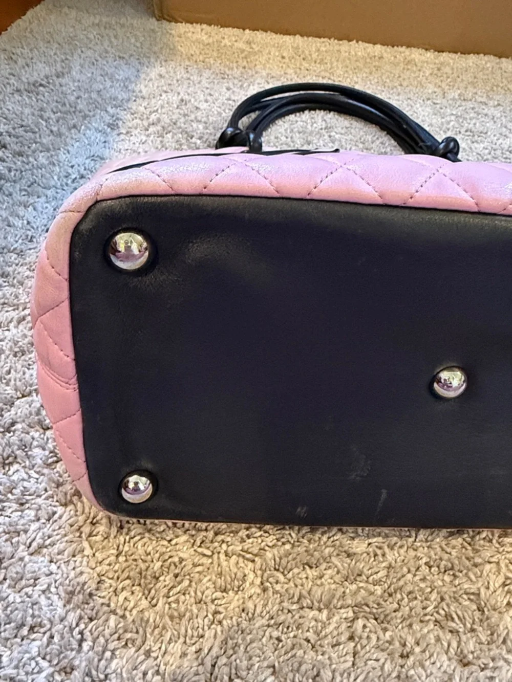 CHANEL Pink Quilted Tote with Black Trim and CC Logo